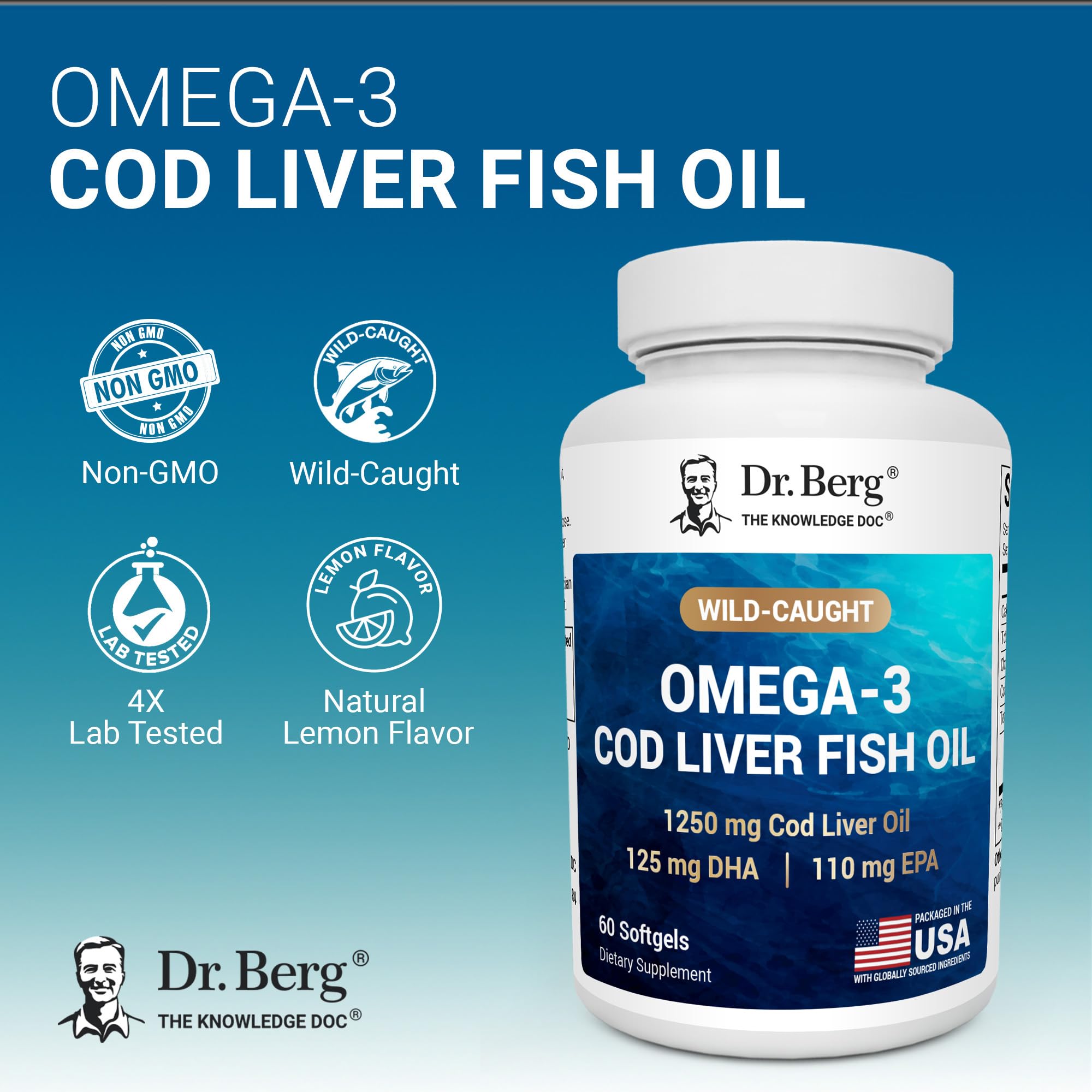 Dr. Berg Omega-3 Cod Liver Fish Oil 60 Softgels – Wild-Caught Icelandic Cod – Omega 3 EPA & DHA – Heart, Brain, Immune & Eye Support* – Lemon Flavor – 4X Lab-Tested – Non-GMO, No Fillers — Amazon image 3