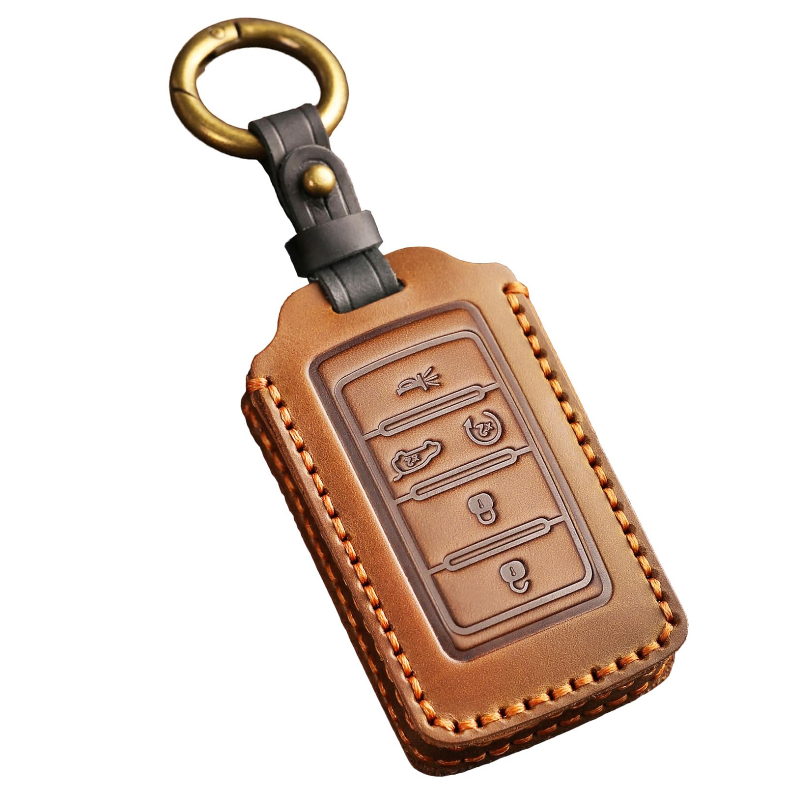 EASYANT Leather Key Fob Cover for 2021-2024 Jeep Grand Cherokee L Grand Wagoneer Key Case Protector keychain Smart Key Holder