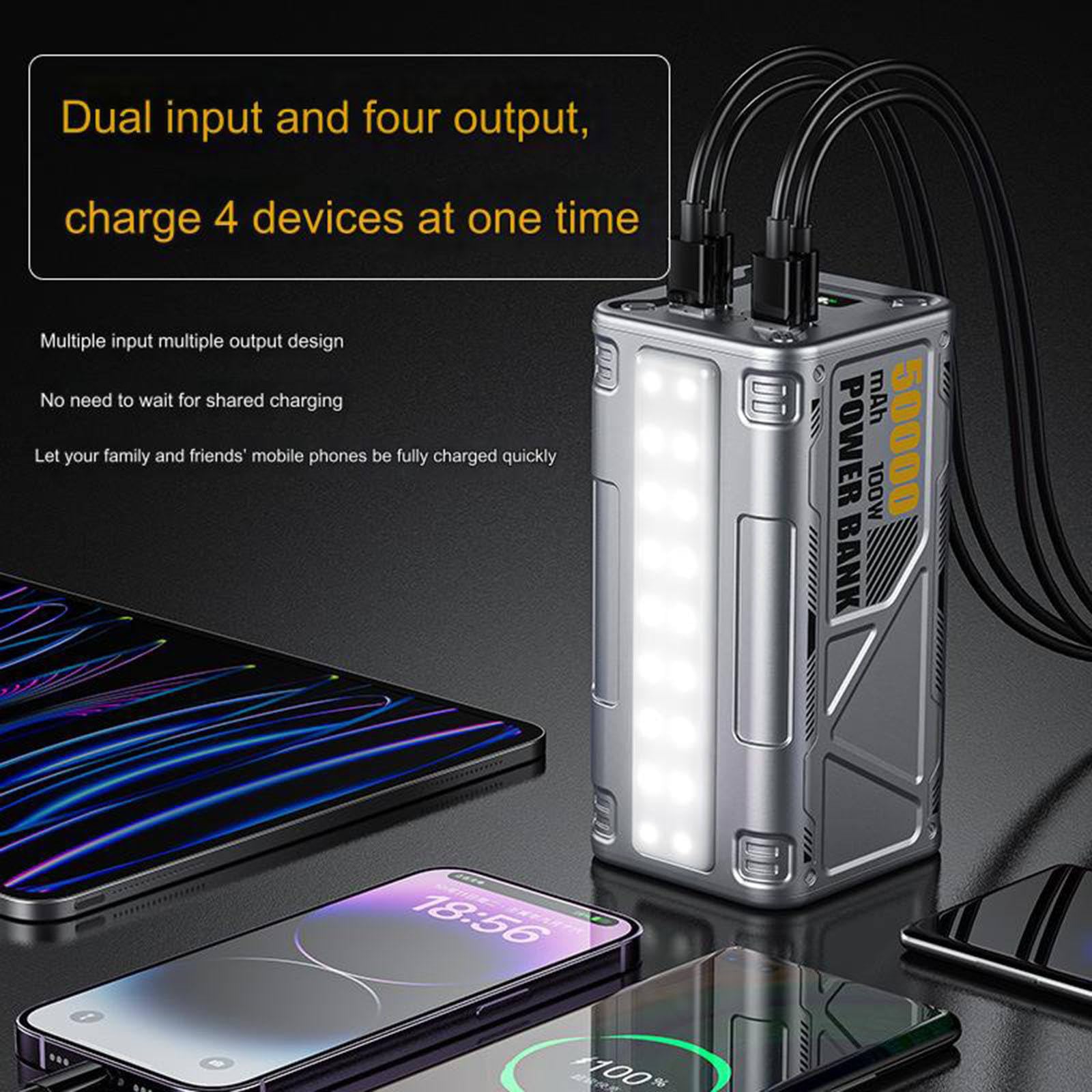 Cargador portátil Power Bank, 50000 mAh, Alta Capacidad, 100 W, Carga rápida, con 4 Salidas y Pantalla LCD para teléfonos Inteligentes y tabletas,Grey
