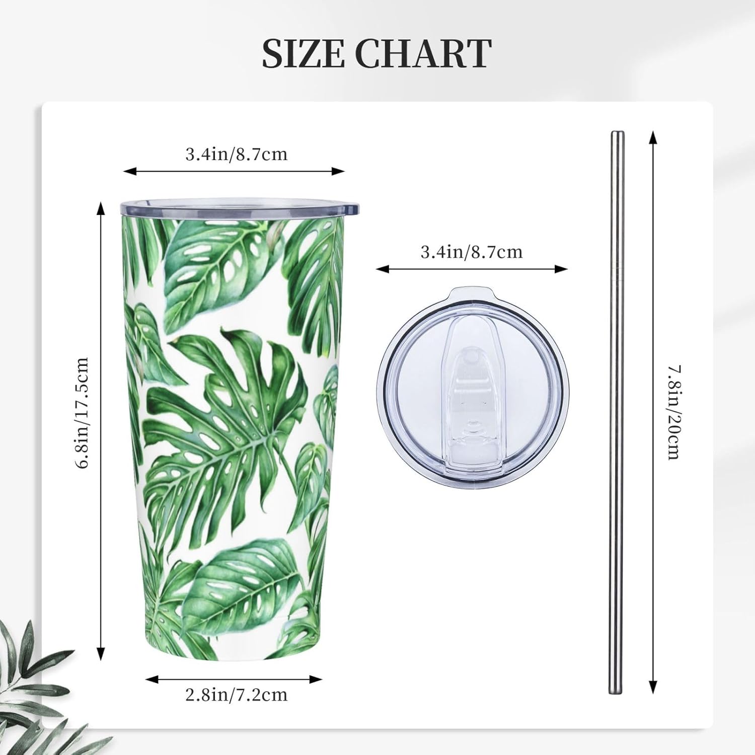 Tropical Palm Leaves Tumbler Stainless Steel Insulated Tumblers with Lid and Straw Reusable Hawaiian Plants Coffee Travel Mug Tea Drinking Wine Cups Unique Gifts for Women 20 Oz - Image 7