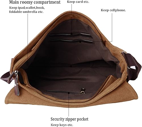 Miniatura 4 de Vintage Canvas Satchel Messenger Bag for Men Women,Travel Shoulder bag 13.5" Laptop Bags Bookbag (Coffee-01)