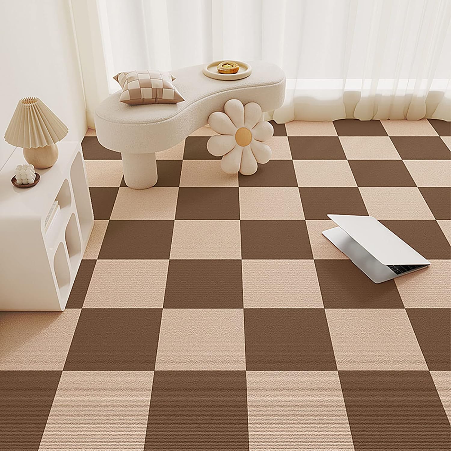 Self Adhesive Carpet Tiles 11.8"X11.8"Carpet Squares,Noiseproof self Adhesive Carpet Tiles,Non-Slip Peel and Stick Carpet Floor Tiles,Home Furnishings Floor,Easy to Install and Clean 12pcs