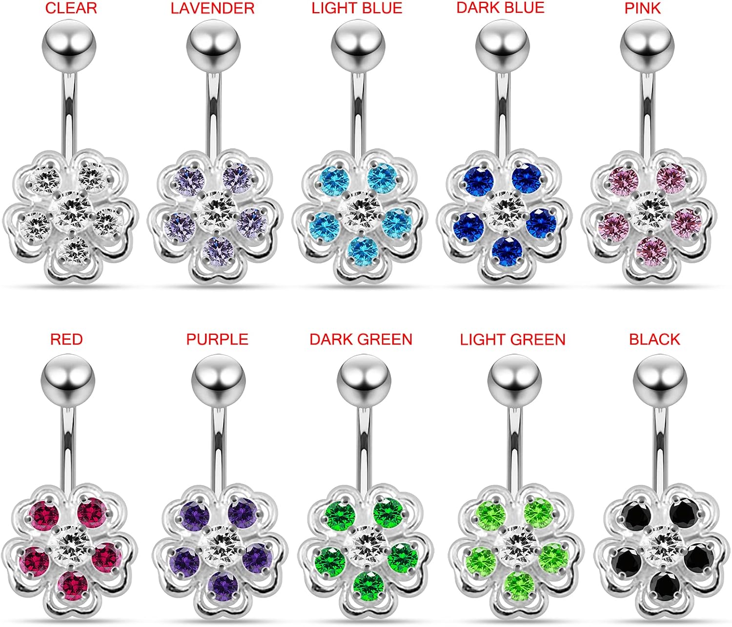 Fashion Clover Leaf Shape Design 925 Sterling Silver with Stainless Steel Belly Ring - Belly Button jewelry - Navel jewelry