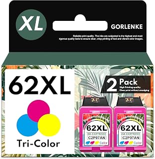 62XL C2P07AN Ink Cartridge Tri-Color High Yield Replacement for 62XL Officejet 5740 5741 5742 5743 5744 5745 5746 8040 200 250 258 Mobile Envy 7644 7645 Printer Ink | 2PK