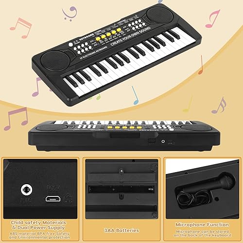 Miniatura 5 de M SANMERSEN Piano para niños teclado electrónico de piano para niños 37 teclas con 4 tamboressonido de animales 11 demostraciones juguetes de piano