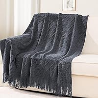 Vista 100 de inhand Knitted Throw Blankets for Couch and Bed, Soft Cozy Knit Blanket with Tassel, Black Lightweight Decorative Blankets and Throws, Farmhouse
