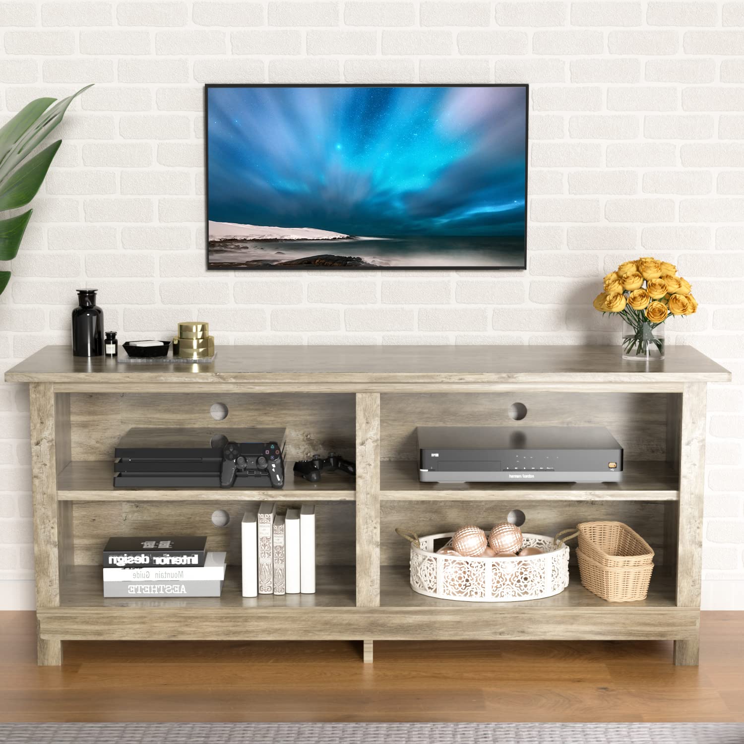Buy YESHOMY Classic 4 Cubby TV Stand for Televisions up to 65+ Inch