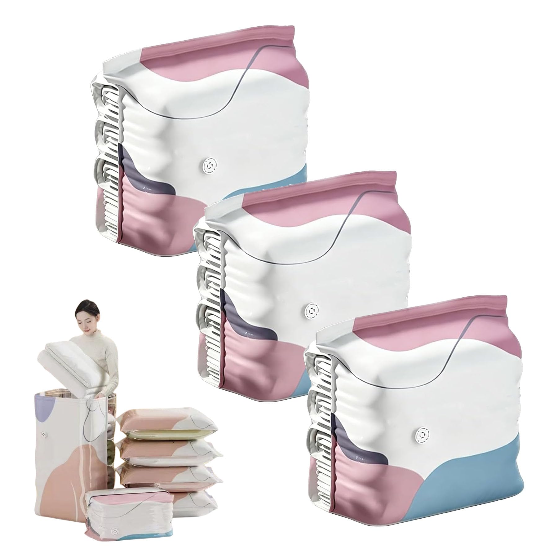 No‑pump Vacuum Storage Bags, Space Saver Compression Bags, Large Heavy-Duty Press & Seal for Clothes, No Pump Needed. Saves 80% Space, For Clothing Travel Blankets Bedding (M*3)