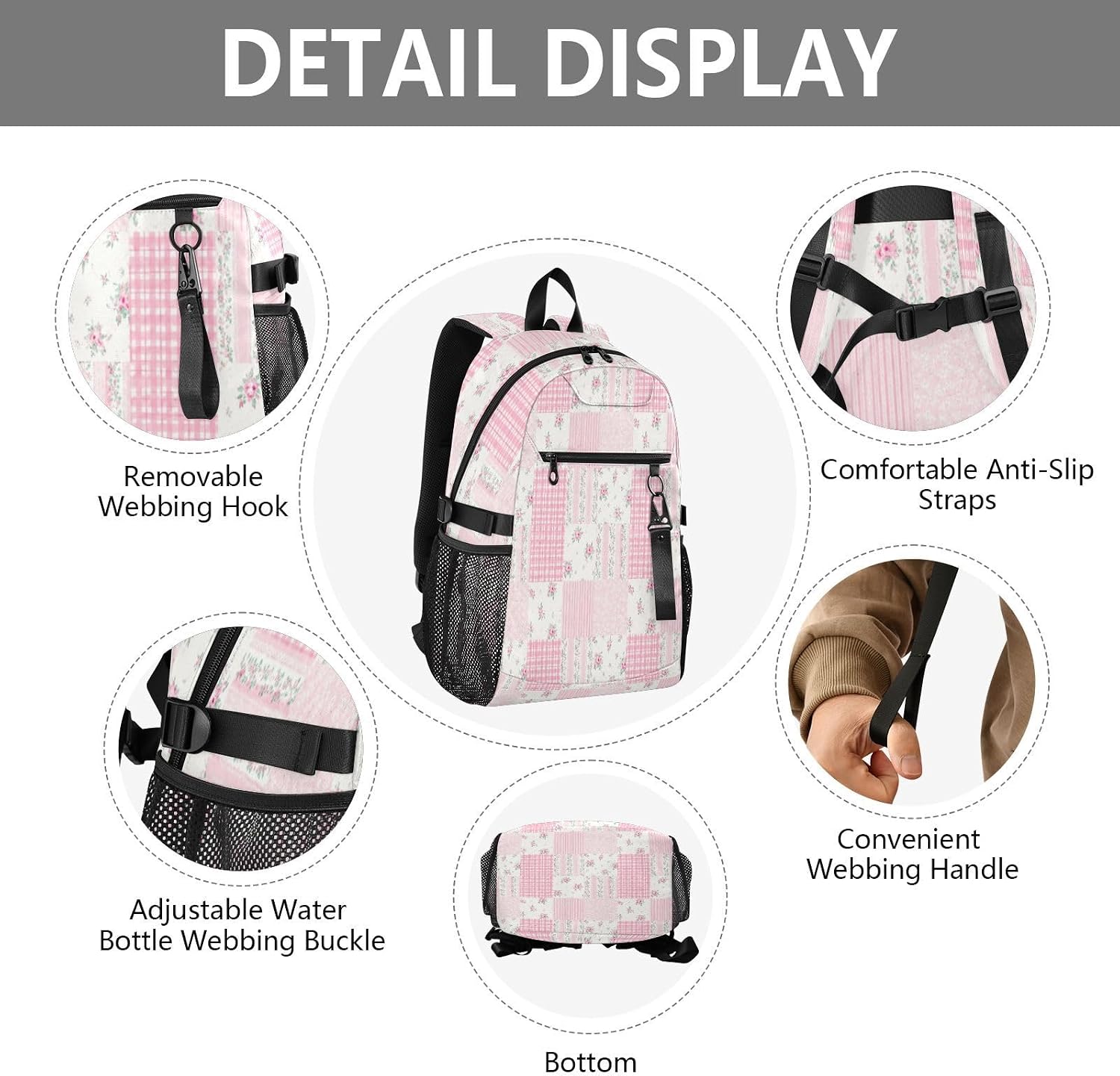 ALAZA Pink Floral Patchwork Backpack Travel Laptop Backpack Purse for Women Men Teens Girls School Bag College Bookbag Water Resistant Casual Daypack image 4