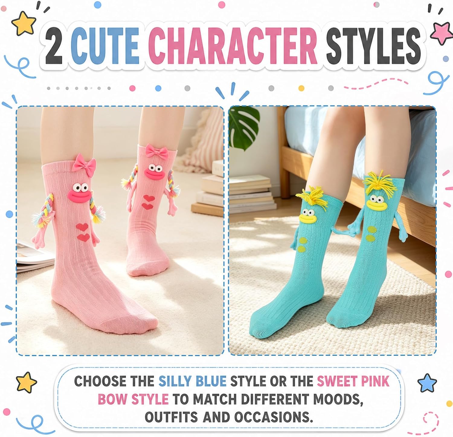 Crazy Socks for Kids, Funny Novelty Silly Braid Hair Socks for Boys Girls