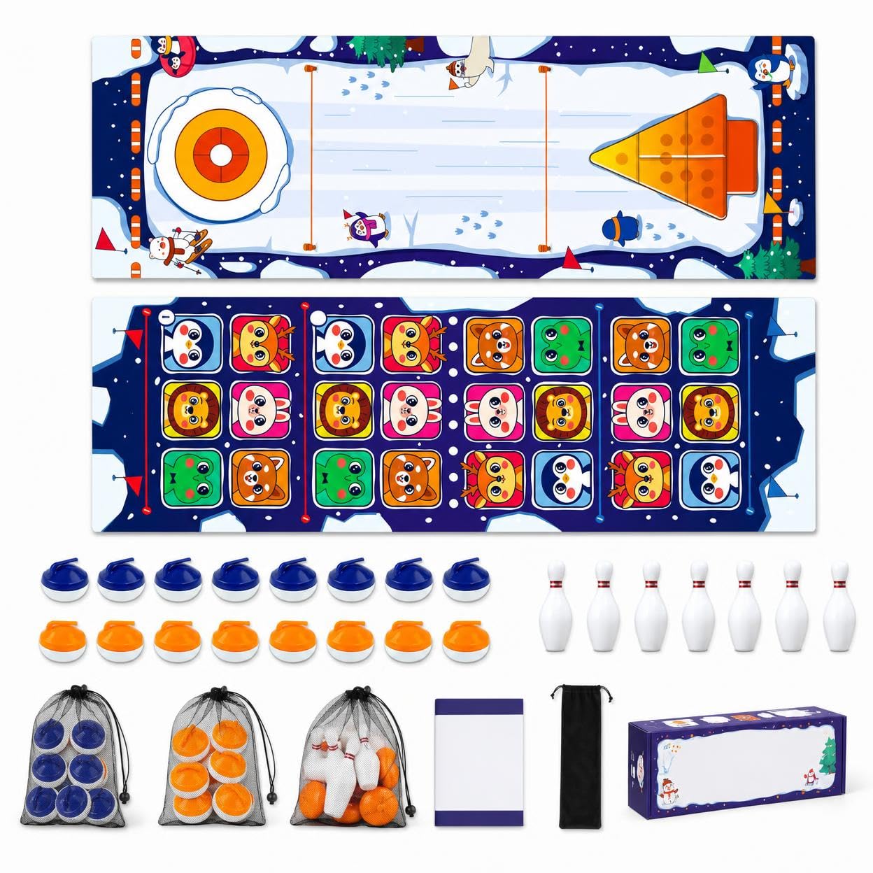 Jeu Table, Tapis Jeu Portable 4-en-1 &, Bowling & Serpents et Échelles pour Famille, Enfants, 5-en-1 Édition Limitée