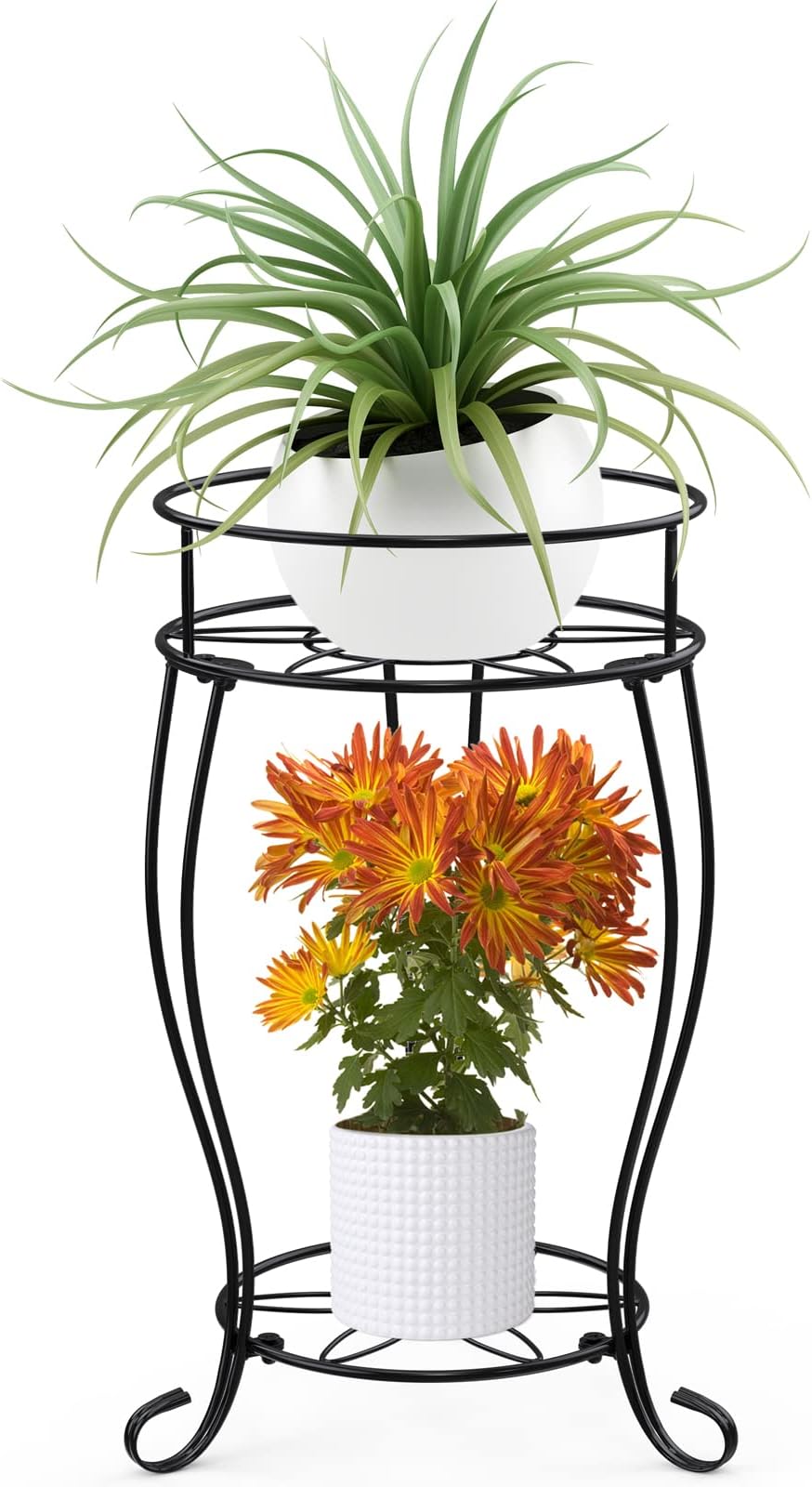 STLOVeMetal Plant Stand,2 Tier 19.3 Inch Flower Stand Indoor Decor Flower Pot Shelf Black Iron Pot Stand Planter Holder for Flowerpot Home Garden Corner Porch(Pot & Plant Not Included)