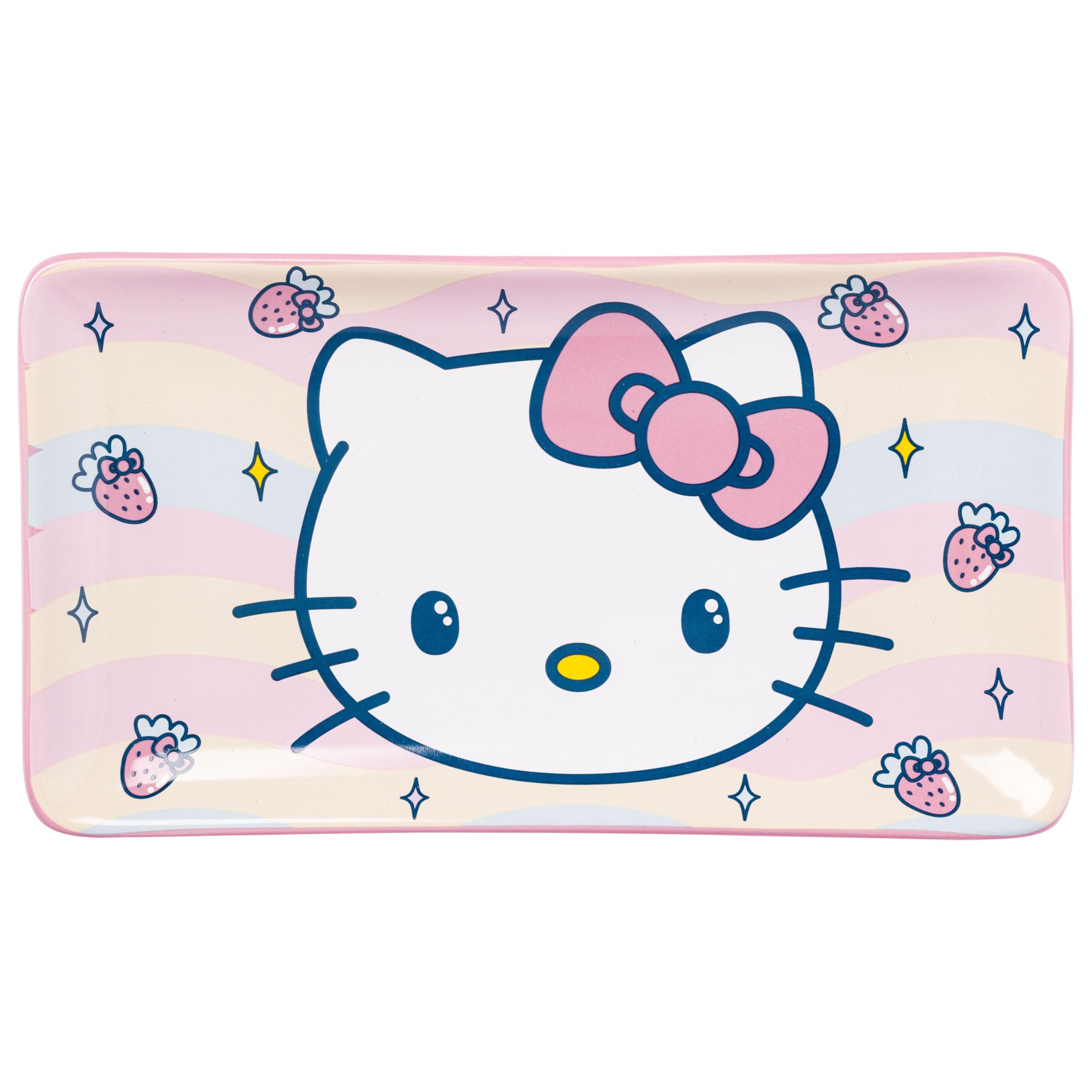 Silver Buffalo Sanrio Kawaii Ceramic Sushi Set with Dipping Sauce Dish and Matching Chopsticks: Hello Kitty Strawberries and Bows