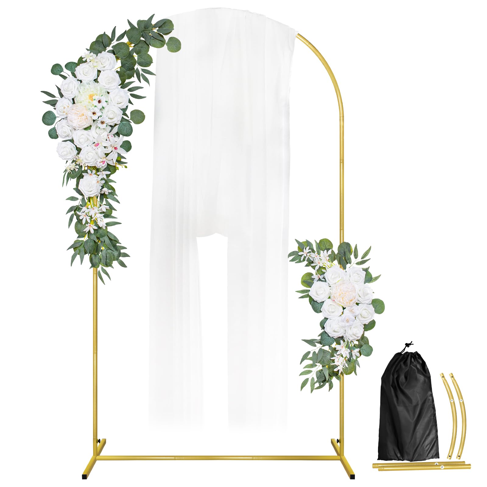 Wedding Arch Backdrop Stand, 7.2FT Metal Wedding Balloon Arch Stand Stable Arched Frame for Baby Shower Birthday Wedding Party Garden Floral Balloon Background Decoration,Light Gold