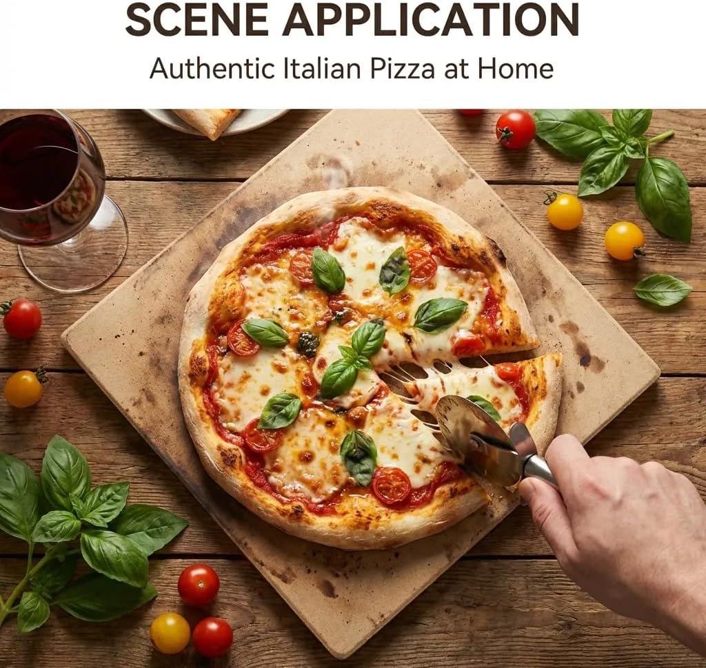 Pizza Stone for Grill & Baking Stone for Oven – 23.8 x 26 cm Cordierite Rectangular Cooking Stone with Free Sliding Pizza Peel, Oven Stone Set, Essential Pizza Accessories for Crispy Crust