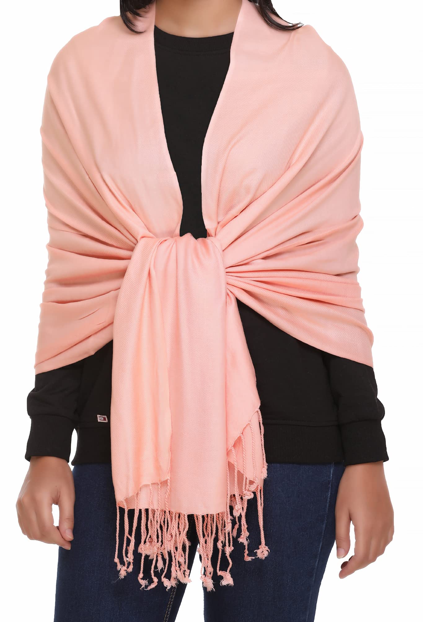 World Of Shawls Women's Peach Super Soft Pashmina Shawl Scarf Wrap (Peach)