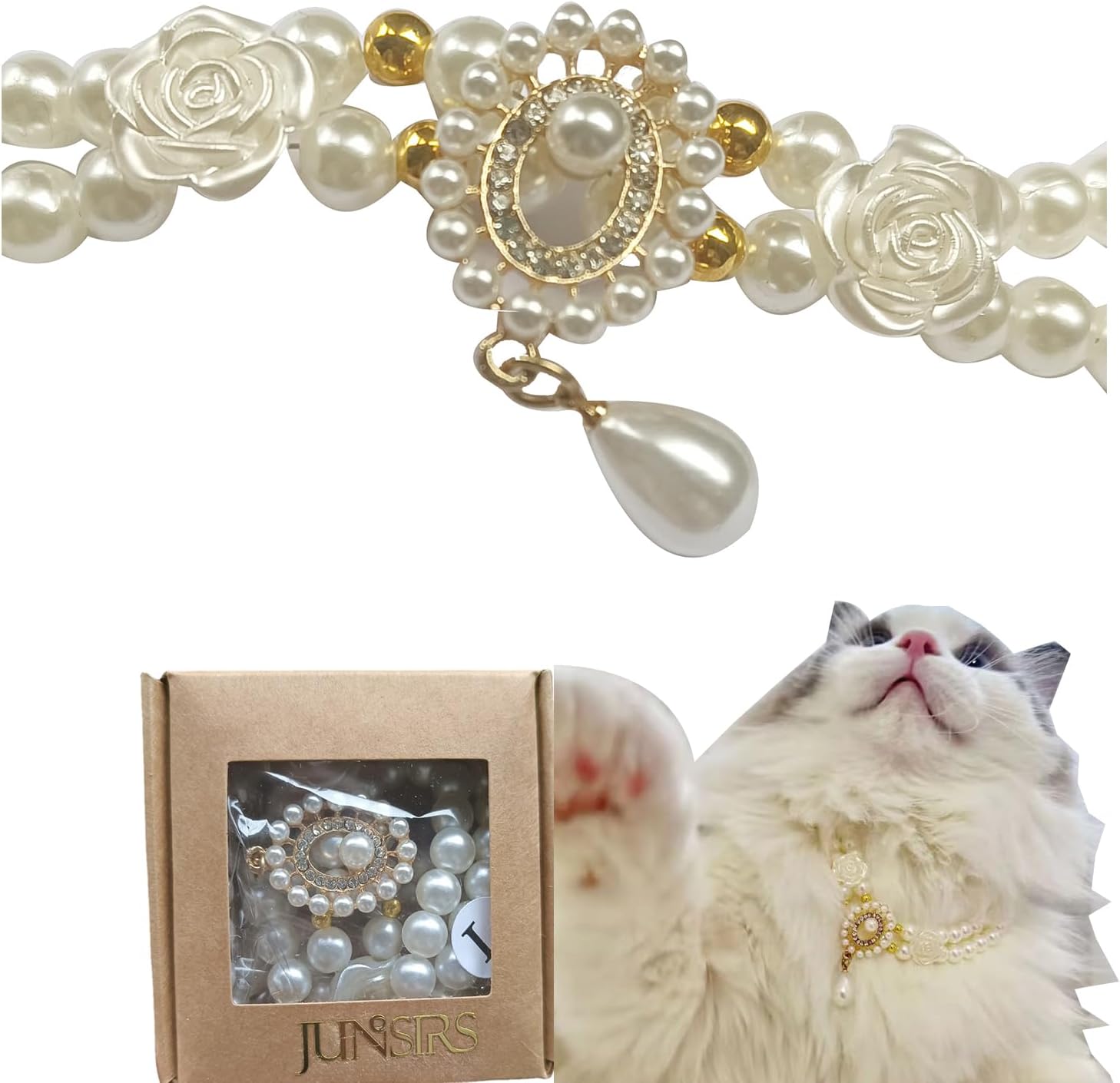 Cat and Dog Collar A Vintage Pearl for Pets, Elegant Decoration for Cats and Dogs image 5