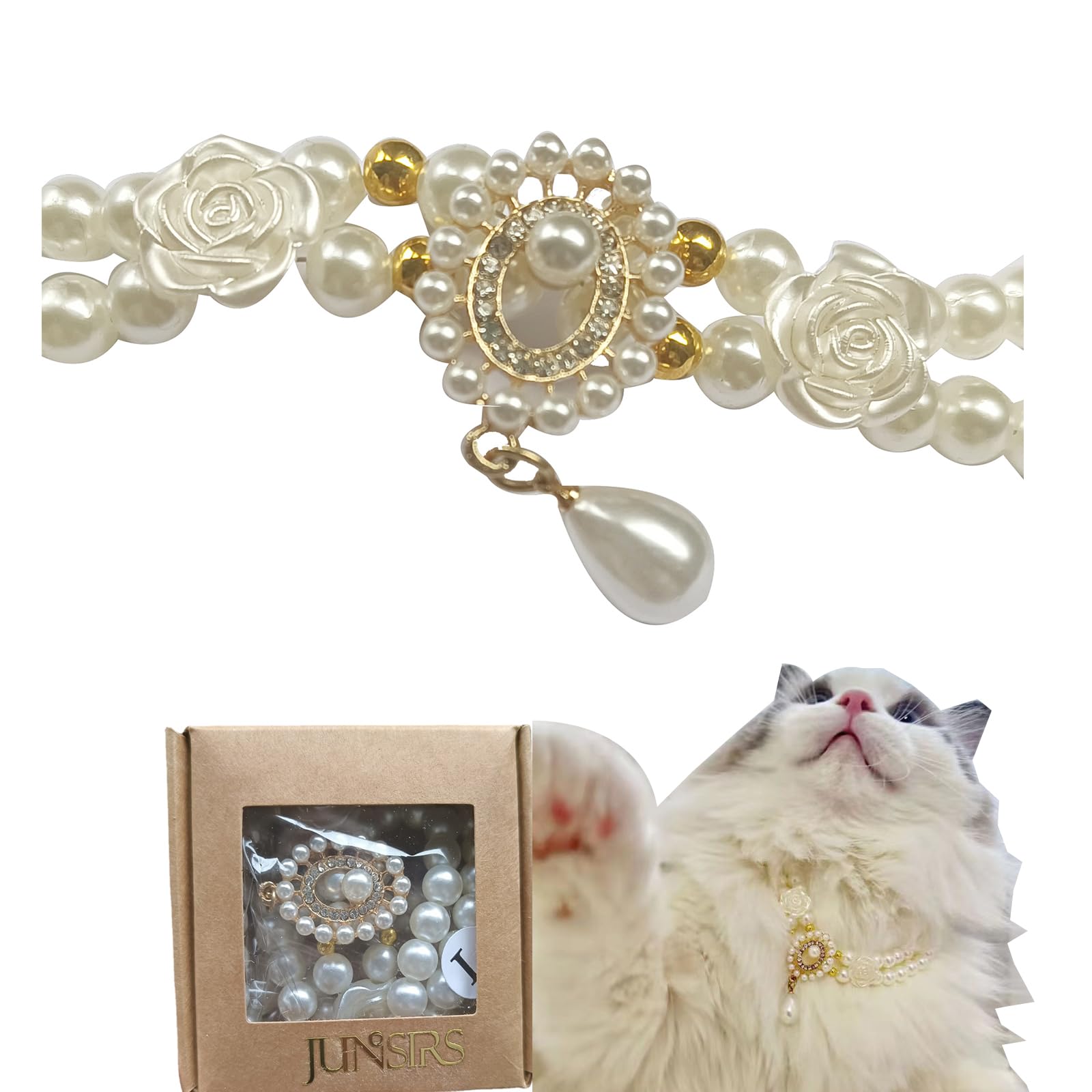 Junsirs Cat and Dog Collar A Vintage Pearl for Pets, Elegant Decoration for Cats and Dogs (S)