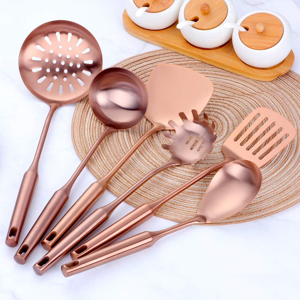 Ustensiles de cuisine 6 pièces acier inoxydable Écumoire Louche Spatule de Cuisine Tourneur à fente Riz Pasta Server avec support
