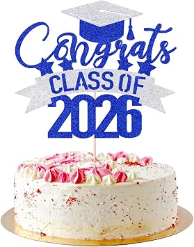 Congrats Class of 2026 Cake Topper,Congrats Grad Cake Decor - 2026 High School/College/Senior Graduation Party Decorations Supplies blue