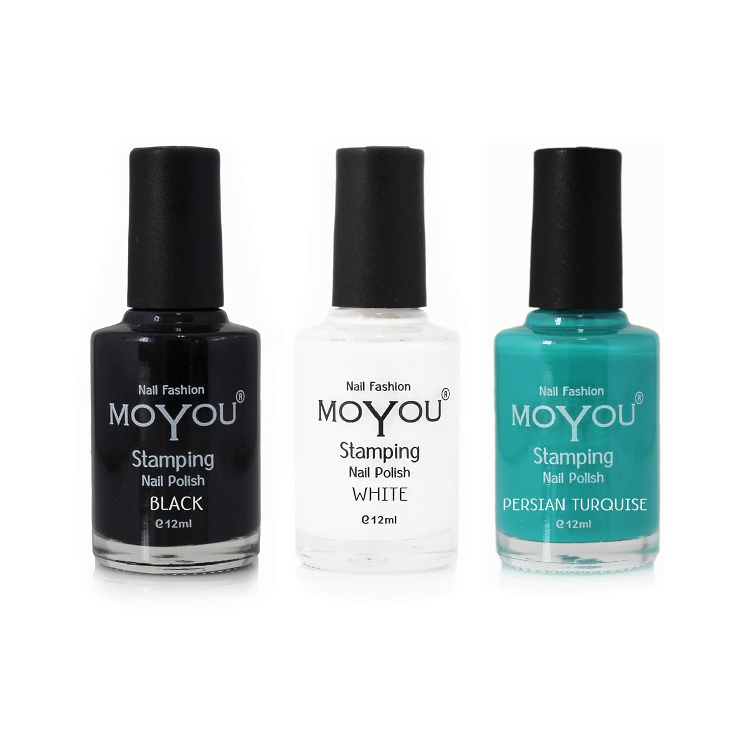 MoYou Nails 3erBündel Nagellack Schwarz, Türkis und Weiß für schöne