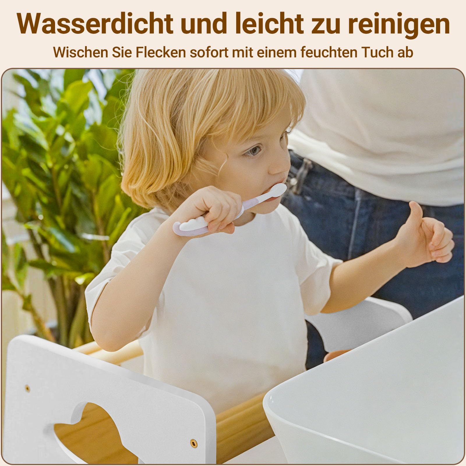 COSYLAND Lernturm ab 1 Jahr - Höhenverstellbarer Learning Tower für Kinder (3-stufig) - Montessori mit Kippschutz & Massivholz (Weiß und Holz)