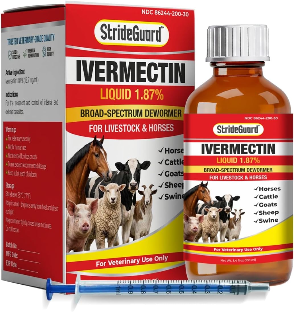 Dewormer for Horse, Dewormer for Goat and Cattle & More, Ivermectin Liquid for All Wormers, Tapeworms, Roundworms & Hookworms