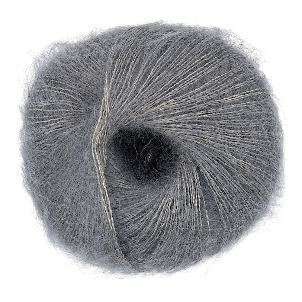 Fulffy, Premium Super Kid Mohair and Silk Lace-Weight Knitting and Crochet Yarn, 25g - Halo Kid Silk 396 Stormy Grey