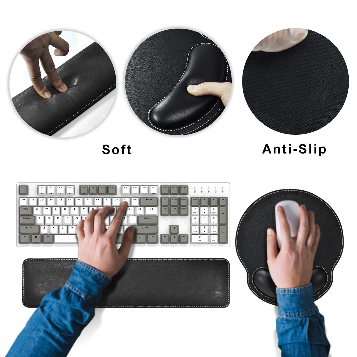 Set Tappetino Mouse E Poggiapolsi Tastiera Ergonomico - Design Panda Bianco E Nero - Foto 3