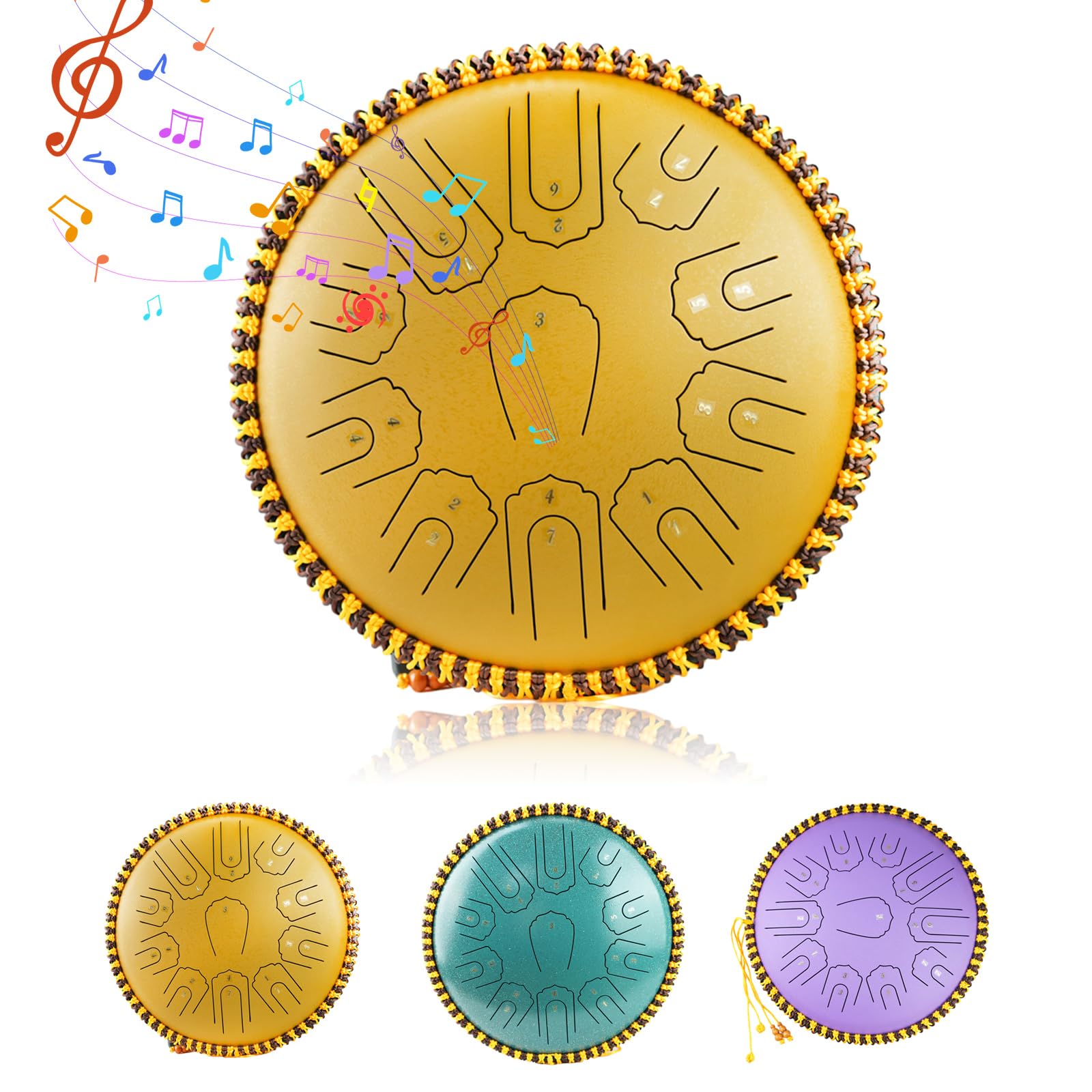 Generic Steel Tongue Drum 15 Inch 21 Notes - C Major Handpan Drum with Drum Mallets for Meditation Yoga Beginners Majors Family Friends Handpan Drum（Gold）