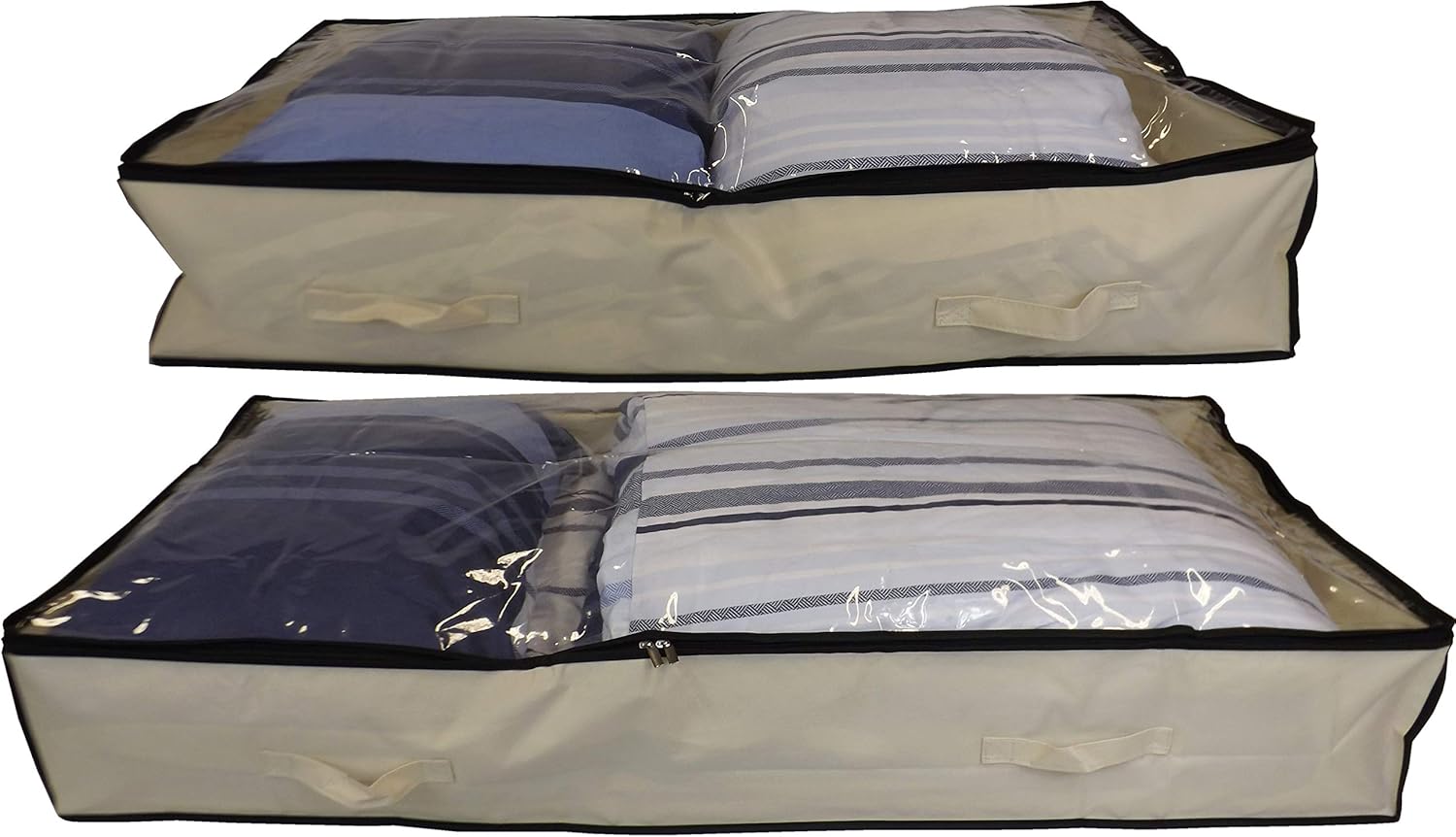 Neusu Heavy Duty Underbed Storage Bag with Clear Lid (Beige, Multipack Large 100L + XL 150L