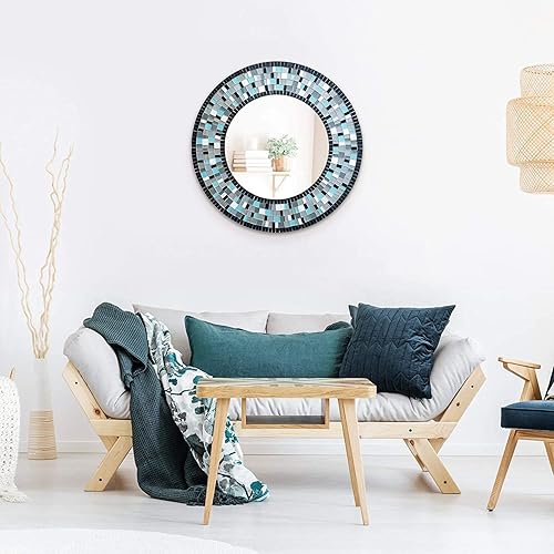 Miniatura 5 de Espejo de mosaico, decoración artística de pared, espejo de pared decorativo hecho a mano, turquesa, marrón, gris oscuro y espejo de mosaico de