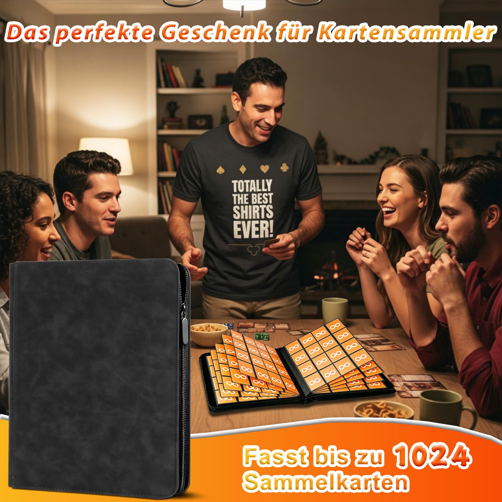 Álbum de recortes con 16 compartimentos, con cremallera, para 1024 tarjetas, álbum de recortes, carpeta grande, portátil, resistente al agua, para TCG, MTG, fútbol y tarjetas coleccionables (negro)