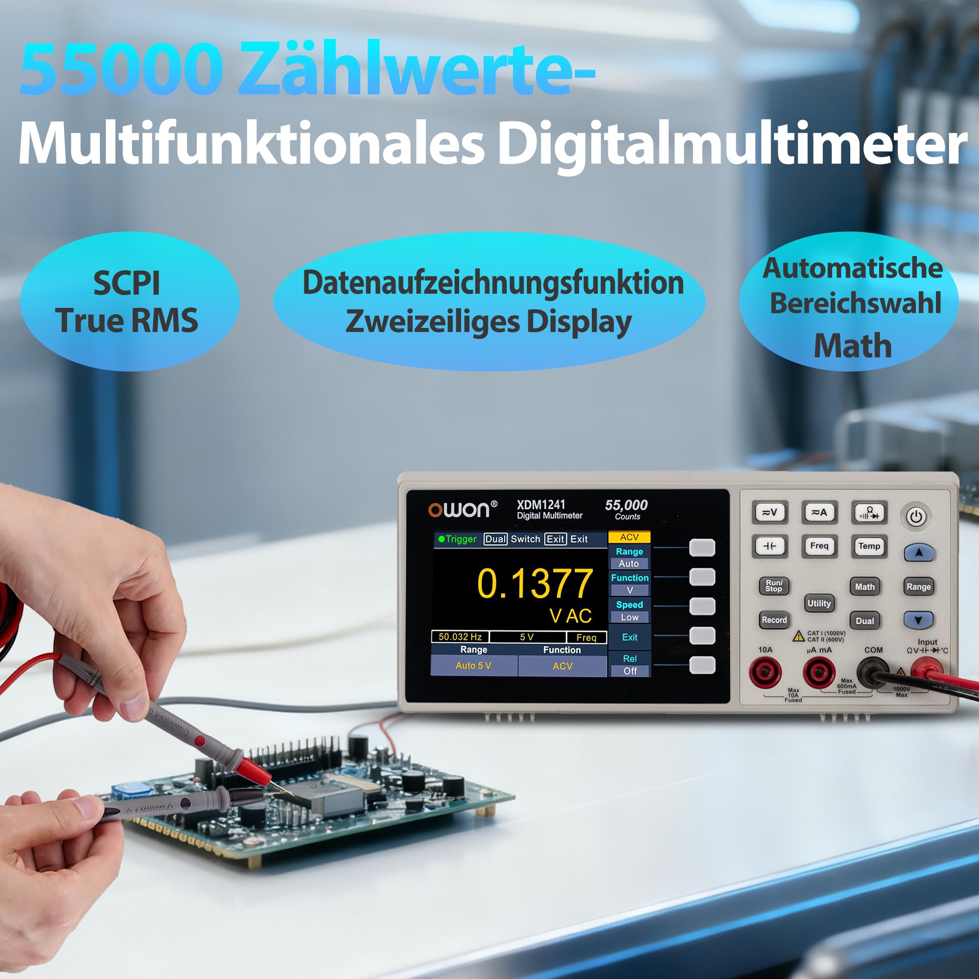 XDM1241 OWON Multimeter Tragbares Benchtop-Multimeter Leichtes ultraflaches | Echteffektivwert-Messung Bandbreite bis zu 20 Hz-1kHz