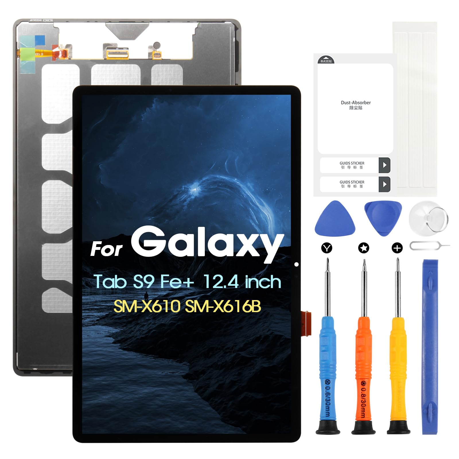 LCD Schermo per Samsung Galaxy Tab S9 Fe Plus, Display per Samsung Tab S9 Fe+ SM-X610 SM-X616B, LCD Display Touch Screen Assembly con Riparazione Kit (12.4", Nero Senza Cornice)
