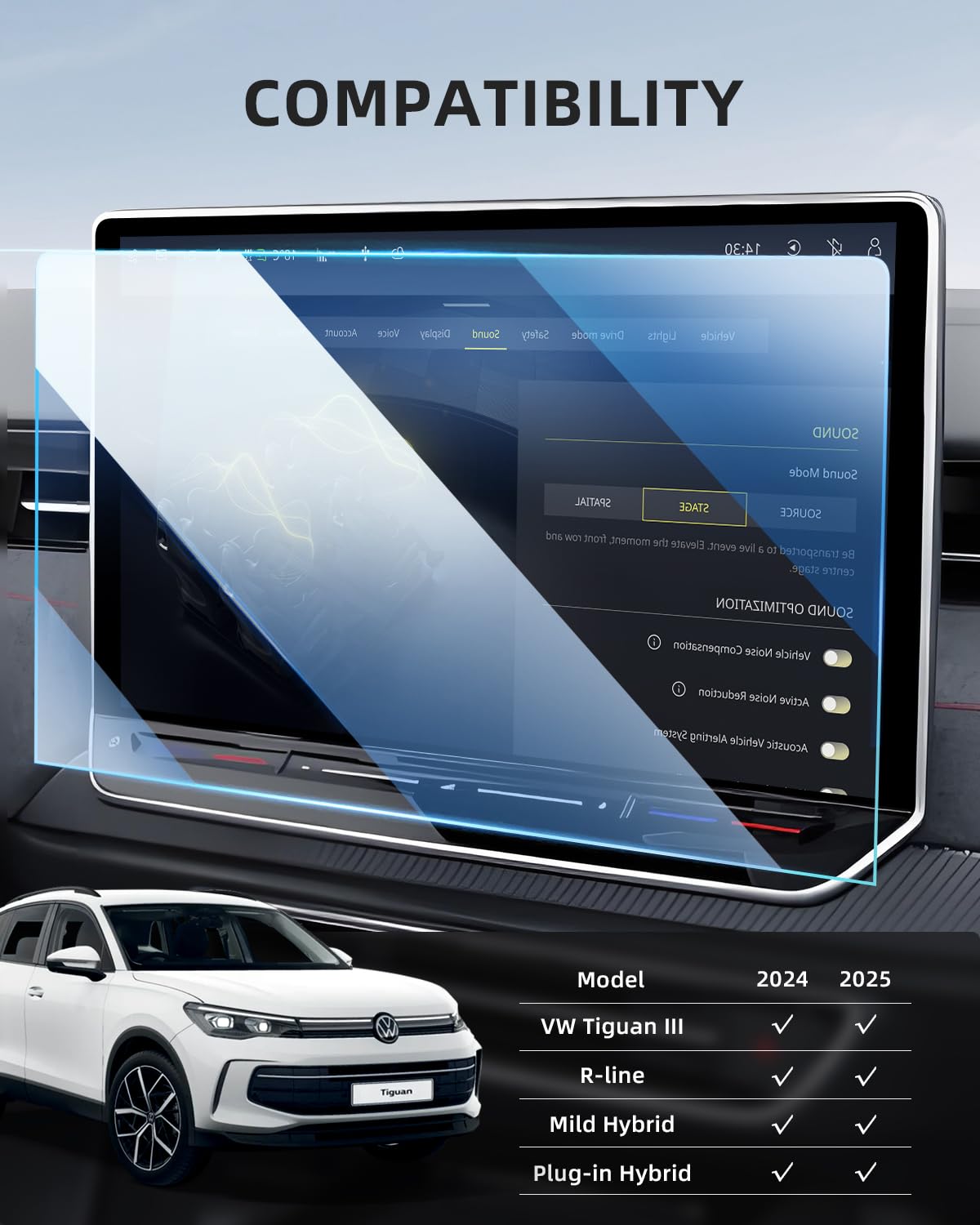 15" Discover Pro Max Película Protectora de Pantalla para VW Tiguan 3 2024 2025 2026, 9H Película de Protección de Vidrio Templado Anti-Huellas, Navegación Protector Pantalla Anti-Arañazos