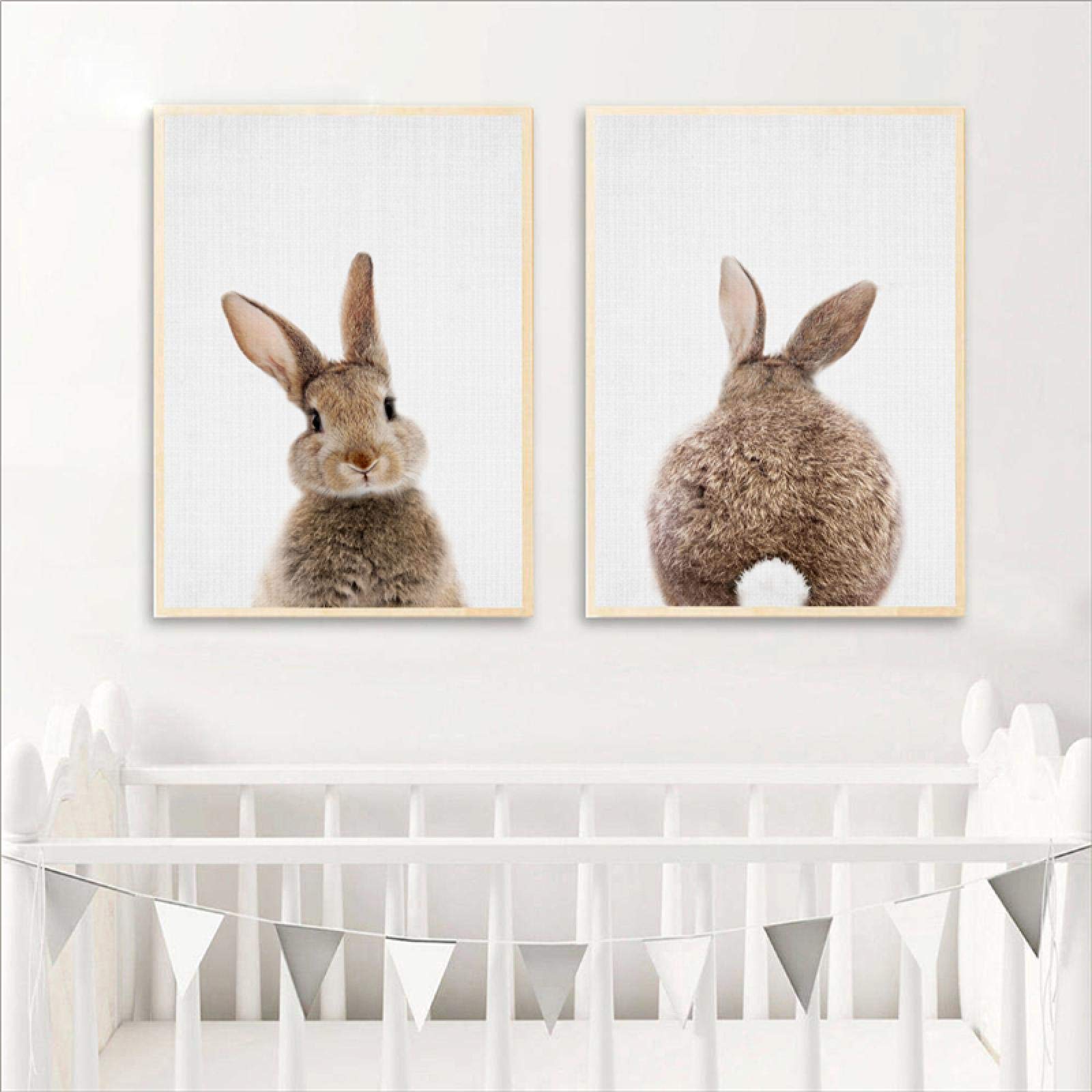 Conejito Conejo Cola Lienzo Pintura guardería Pared Arte Animal Cartel impresión nórdico Bosque Imagen para bebé niños habitación decoración 60x90cm (24x35in) x2 sin Marco