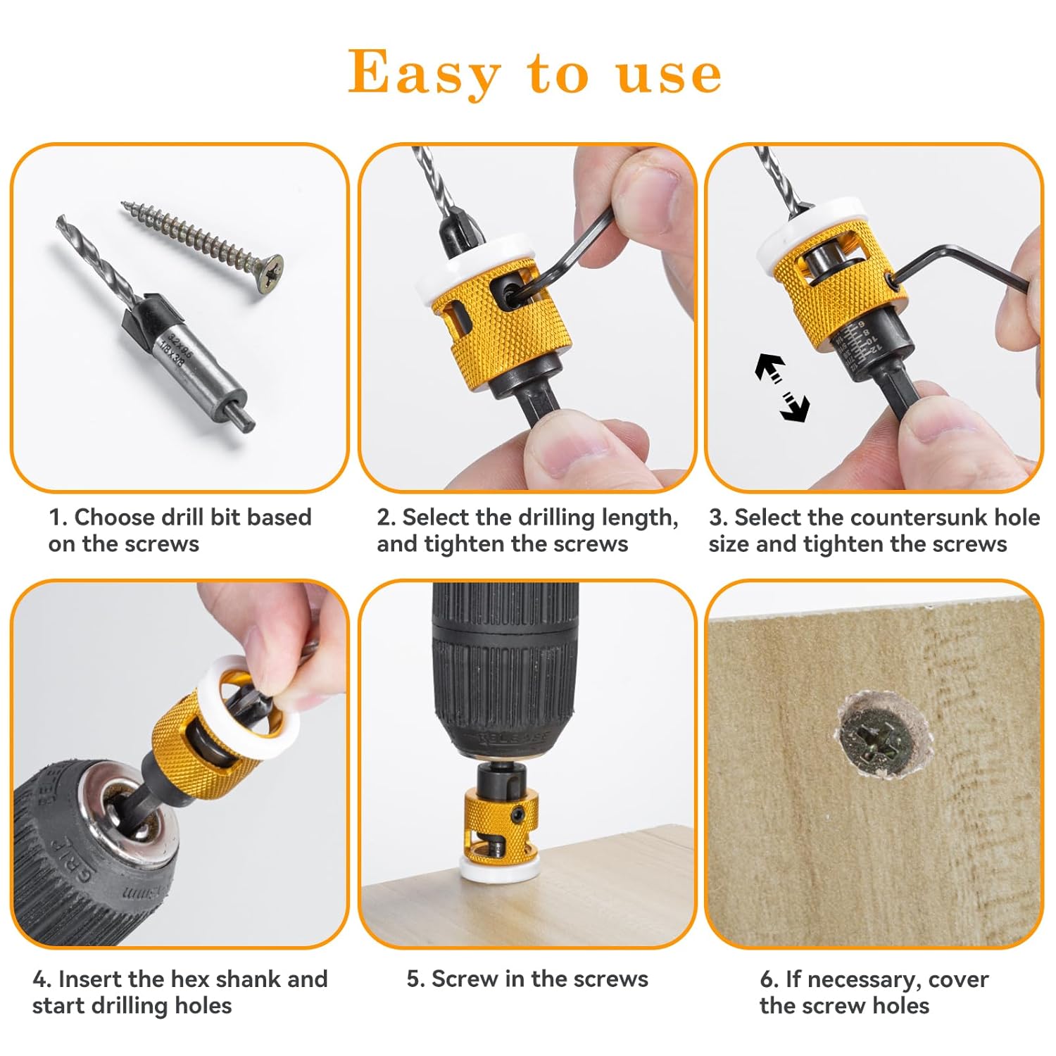 Countersink Drill Bit Set with Low Friction Depth Stop, HSS M2 Bits Tapered Head 1/8" 9/64" 5/32" Drill+3/8” 82° Counter-Bore,11/64" 3/16" Drill+ 1/2" 82° Counter Bore,1/4” Hex Shank