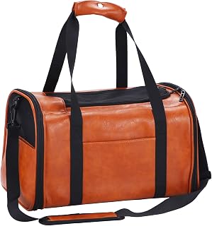 Lasaviin Transportador de cuero para perros y gatos, aprobado por aerolíneas, transportador de mascotas para perros pequeños y medianos y gatos de menos de 15 libras, plegable, de lado suave, color