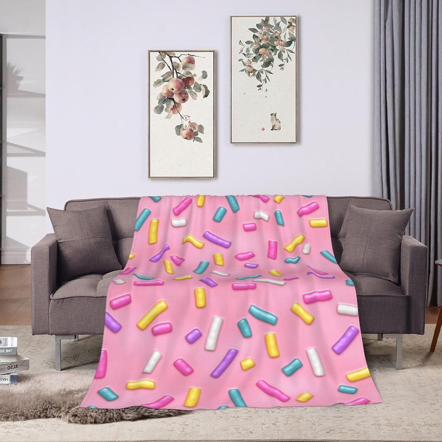 Pink Girly Donut Sprinkles Throw Blanket Super Soft Warm Bed Blankets for Couch Bedroom Sofa Office Car, All Season Cozy Flannel Plush Blanket Gifts for Girls Boys Teens Adults 60"x50"