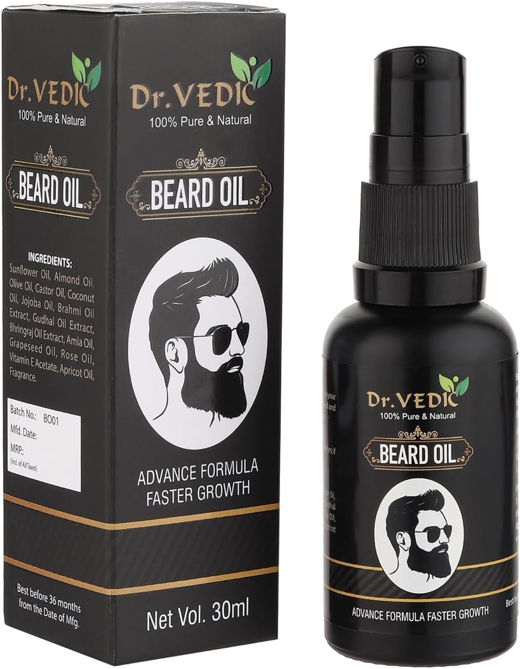 Dr Vedic Beard Hair Growth Oil For Faster Beard Growth And Thicker Looking Beard | Beard Oil For Patchy And Uneven Beard (30Ml) (Pack of 1)