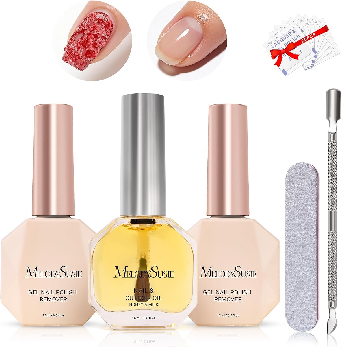 2Pcs Gel Nail Polish Remover with Cuticle Oil Kit Fast Removes | No Need to Wrap and Soak Removes in 2-5 Mins Easy to Use at Home