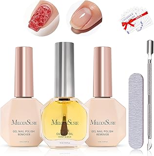 2Pcs Gel Nail Polish Remover with Cuticle Oil, No Need to Wrap and Soak, Remove Gel Polish in 2-5 Minutes at Home No Damage to Nails with Cuticle Pusher Tool Nail File Wipes
