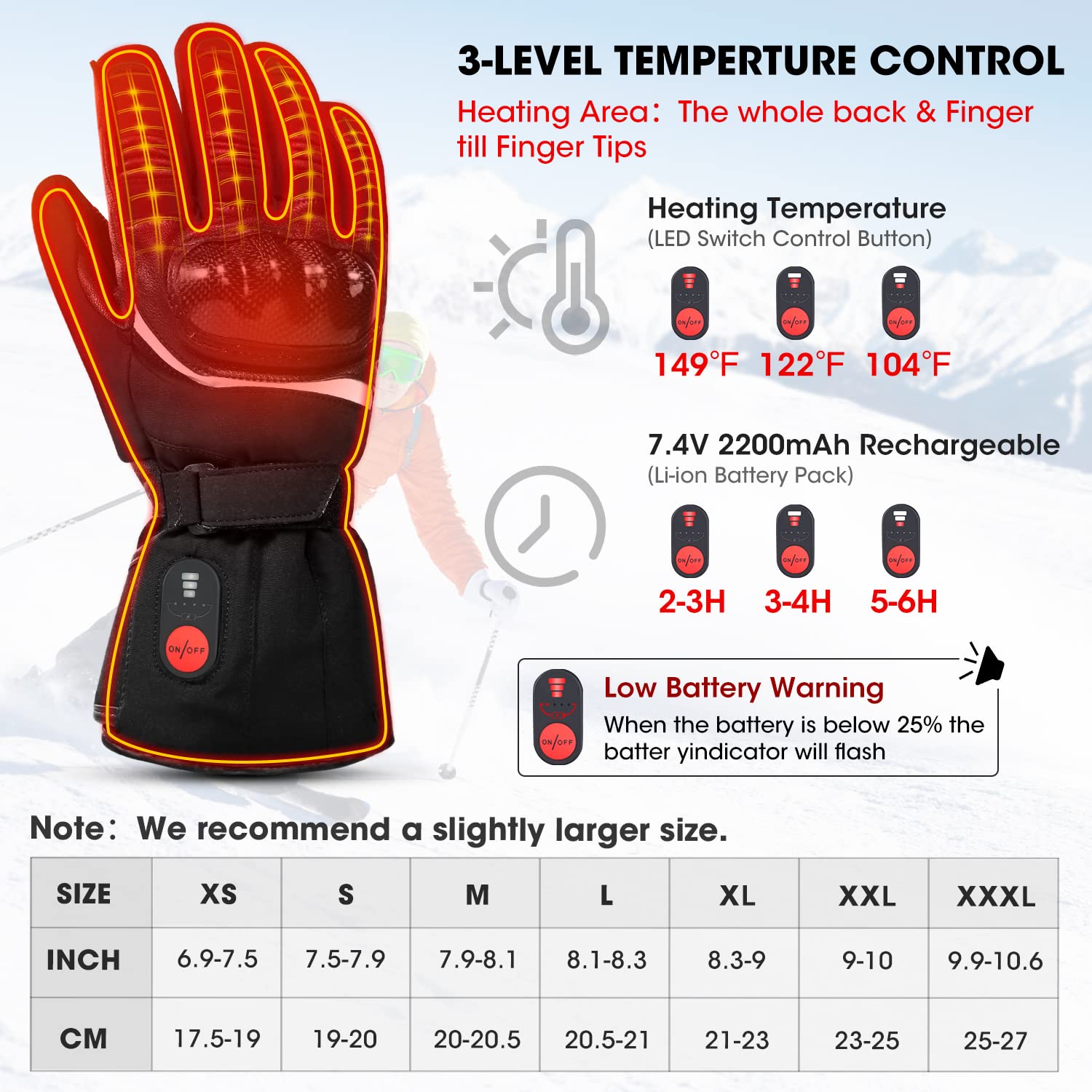 Beheizte Motorradhandschuhe, Winterhandschuhe für Männer und Frauen, wasserdicht, im Freien, Skifahren, Motorradfahren, Angeln, Wandern, Jagd, Vorbeugung von Arthritis, Raynaud-Krankheit