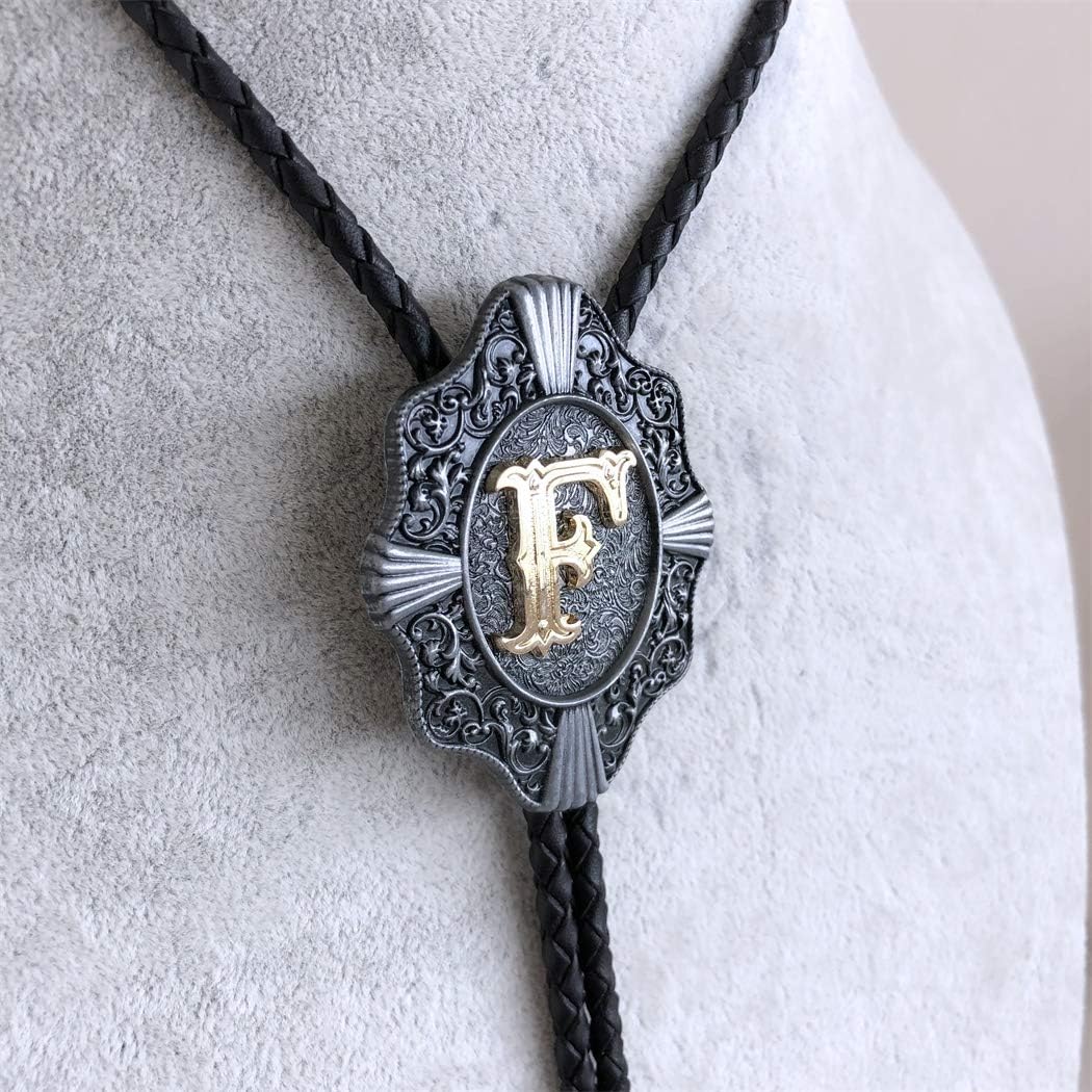 Bolo Tie for Men,Cowboy Necklace,Vintage Initial Letter F Leather Bolo Tie