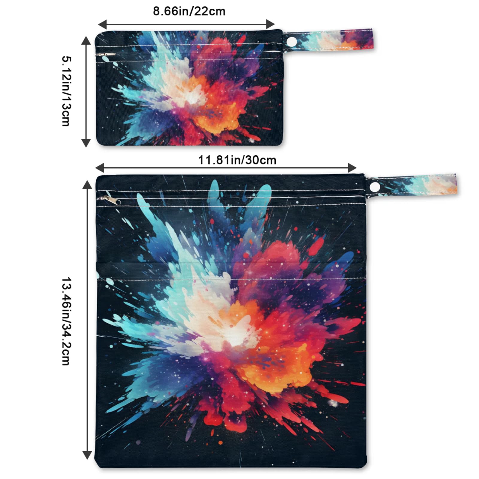 GzLeyigou 2 Set Colorful Starry Sky Wet Dry Bags for Baby Cloth Diapers Waterproof Reusable Storage Bag for Travel,Beach,Pool,Daycare,Stroller,Gym,Laundry,Dirty Clothes,Swimsuits Wet Clothes, Wet Bag