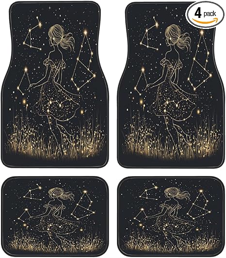 Car Floor Mats Non Slip Vehicle Front Rear Carpet Rugs Waterproof Universal Fit for SUV Van Truck Sedans,Virgo Zodiac Starry Sky Girl,Set of 4