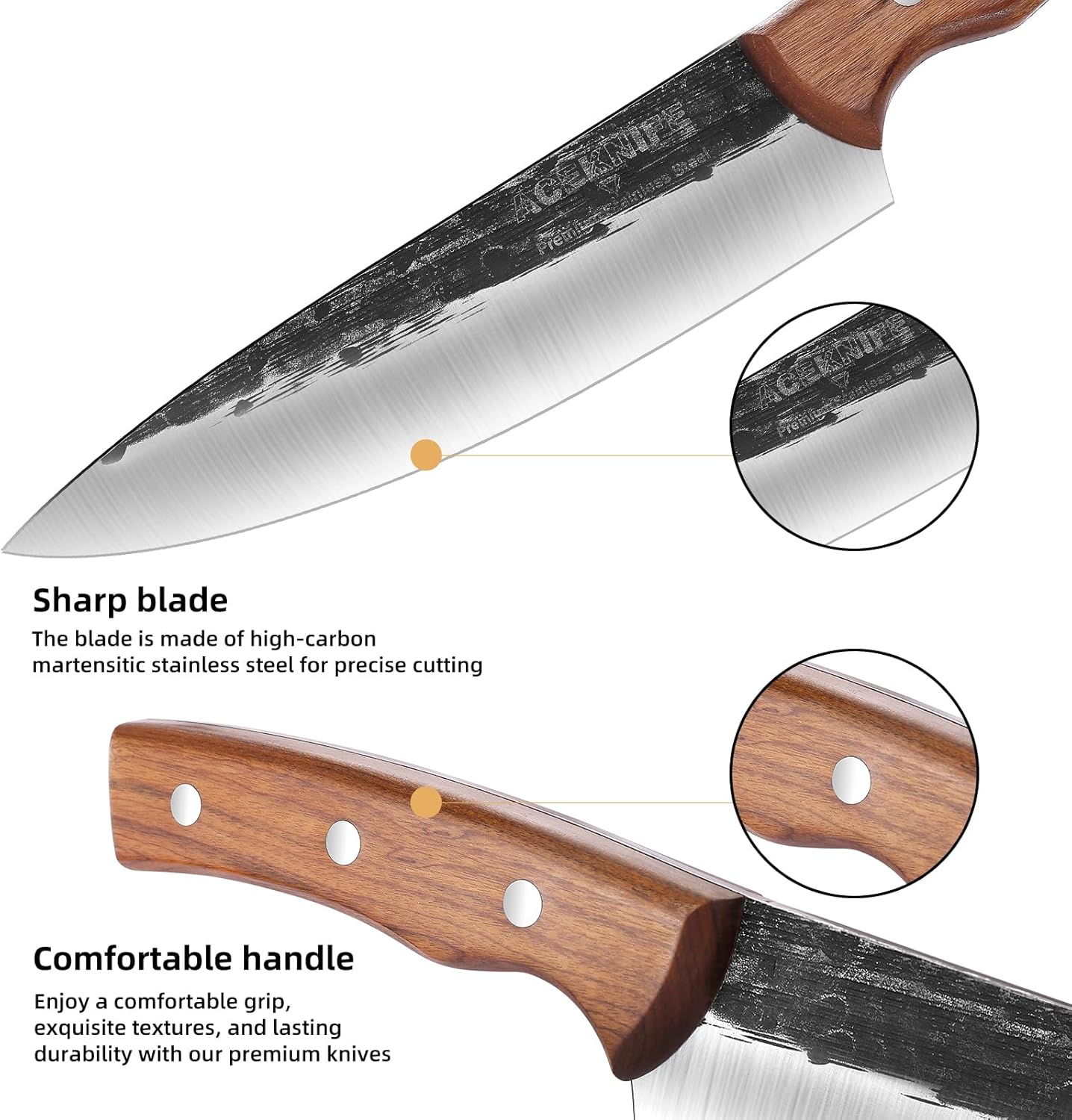 Chef Knife Set, 4 PCS Japanese Kitchen Butcher Knife Set, Serbian Chef Knives Meat Cleaver Viking Boning Knives, Professional Hand Forged, for Home Outdoor Cooking Camping BBQ