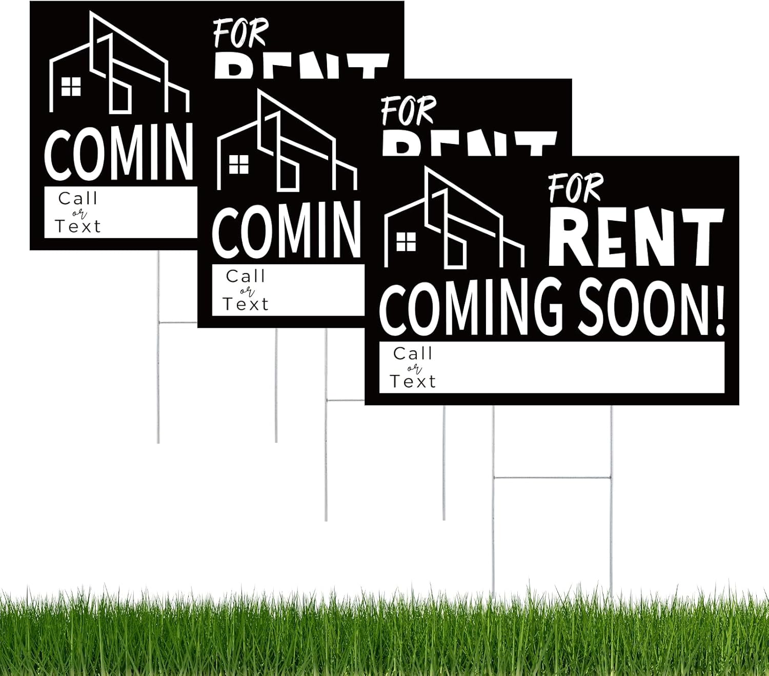 Pelopy 3 Pack Coming Soon Rent Real Estate Sign for Home - 13'' x 17'' Double Sided Yard Sign with H Frame Stake, Open House for Sale by Owner
