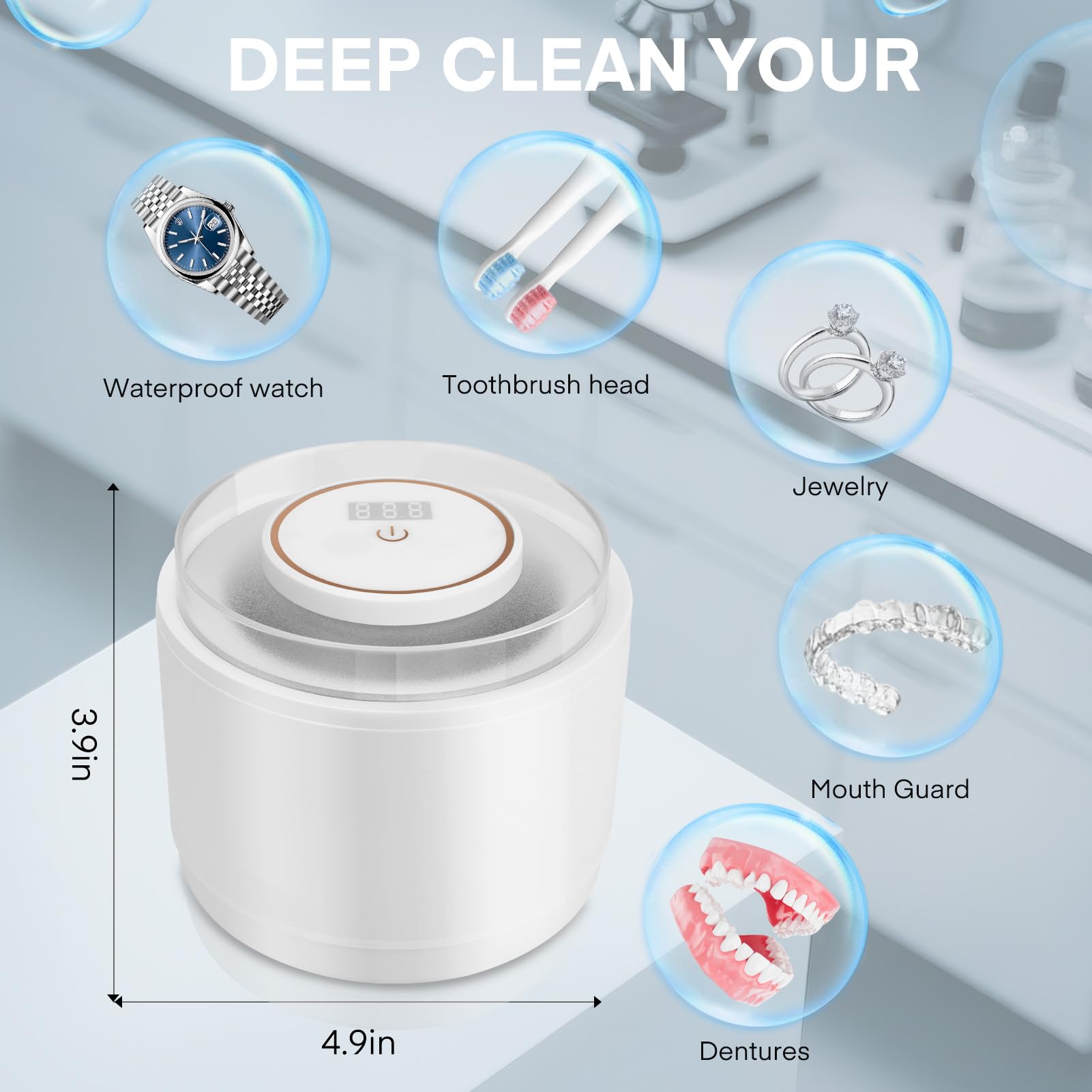 Simfree Limpiador ultrasónico de retención – 45 kHz ultrasónico – 4 modos de limpieza de prótesis dental máquina de 200 ml con temporizador digital para prótesis, protectores bucales, aparatos